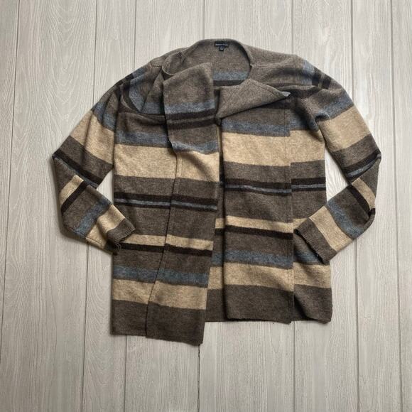 Rebecca Elliot Women's Brown Tan Blue Striped Waterfall Cardigan Size Large - Picture 7 of 9
